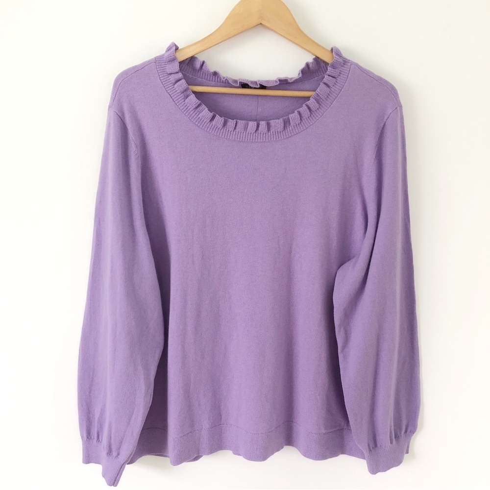 Talbots Women’s Lavender Ruffle Neck Long Sleeve Wool Blend Sweater 2X Plus NWT